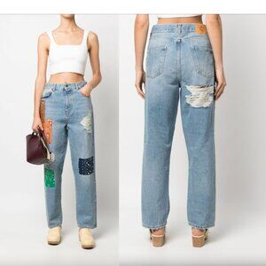 Alanui California Bandana Patchwork Straight Jeans Women 26 Authentic Designer